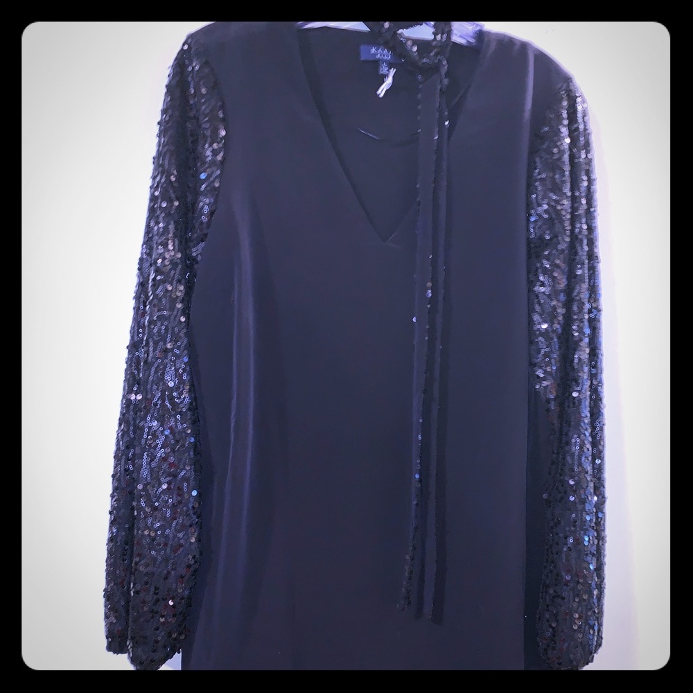 Kaari Blue Long Sleeve Sequined Dress - New Years